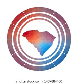 South Carolina badge. Bright gradient logo of US state in low poly style. Multicolored South Carolina rounded sign with map in geometric style for your infographics.