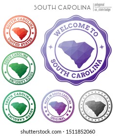 South Carolina badge. Colorful polygonal US state symbol. Multicolored geometric South Carolina logos set. Vector illustration.