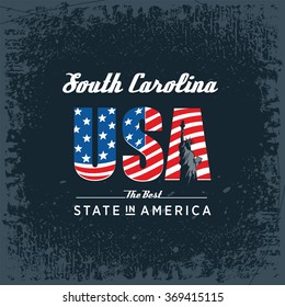 South Carolina best state in America, vintage lettering vector illustration, black