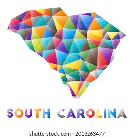 South Carolina - colorful low poly US state shape. Multicolor geometric triangles. Modern trendy design. Vector illustration.