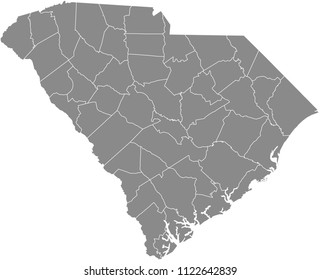South Carolina counties map vector outline gray background
