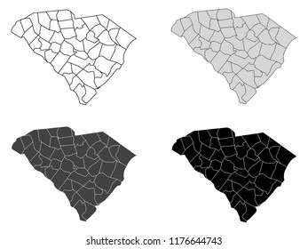 South Carolina County Map (Gray, Black, White)
