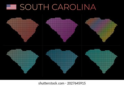 South Carolina dotted map set. Map of South Carolina in dotted style. Borders of the us state filled with beautiful smooth gradient circles. Charming vector illustration.