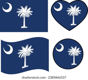 South Carolina flag icon. Waving flag of South Carolina . Heart South Carolina flag. Round South Carolina flag. flat style.