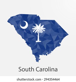 South Carolina flag map in geometric,mosaic polygonal style.Abstract tessellation,background. Low poly vector illustration EPS10