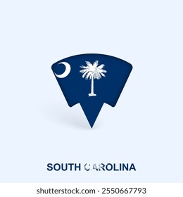Diseño de puntero de mapa de bandera de Carolina del Sur con sombra. Ilustrador de Vector.