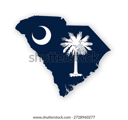 South Carolina flag map poster. US state pride wall decor artwork. Patriotic printable digital art. Detailed vector illustration