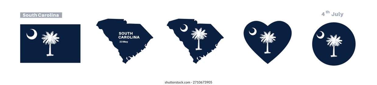 Bandera de Carolina del Sur y conjunto de mapas. Bandera del estado de Carolina del Sur en celebración del 23 de mayo