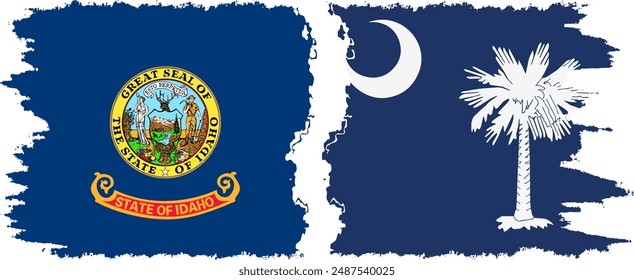 South Carolina and Idaho states grunge brush flags connection, vector
