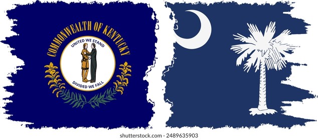 South Carolina and Kentucky states grunge brush flags connection, vector