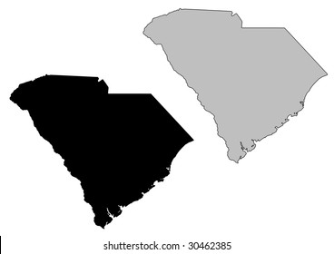 South Carolina map. Black and white. Mercator projection.