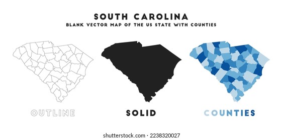 Mapa de Carolina del Sur. Fronteras de Carolina del Sur para tu infografía. Forma de estado de vectores. Ilustración vectorial.