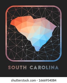 South Carolina map design. Vector low poly map of the US state. South Carolina icon in geometric style. The US state shape with polygonal gradient and mesh on a dark background.