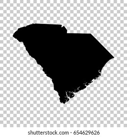 South Carolina map isolated on transparent background. Black map for your design. Vector illustration, easy to edit.