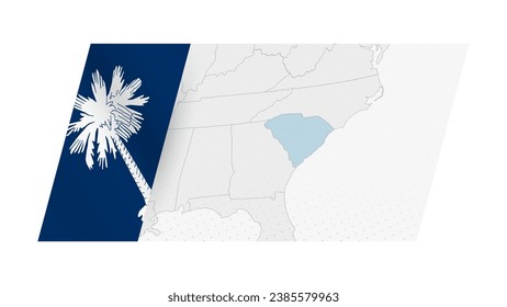 Mapa de Carolina del Sur en estilo moderno con bandera de Carolina del Sur en el lado izquierdo. Ilustración vectorial de un mapa.