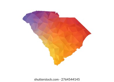 South Carolina Map - Polygon Style Vector Illustration in Rainbow Gradient, Low Poly Multicolor Geometric Design, Isolated on White Background, Suitable for Reports, and Creative Projects.