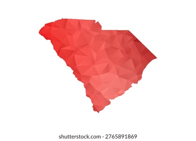 South Carolina Map - Polygon Style Vector Illustration in Red Gradient, Low Poly Geometric Design, Isolated on White Background, Perfect for Infographics, Reports, and Educational Materials.