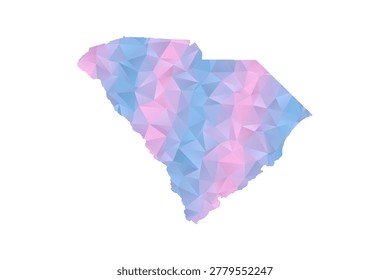 South Carolina Map - Polygon Style Vector Illustration in Pastel Blue and Pink Gradient, Low Poly Geometric Design, Isolated on White Background for Infographics and Education.