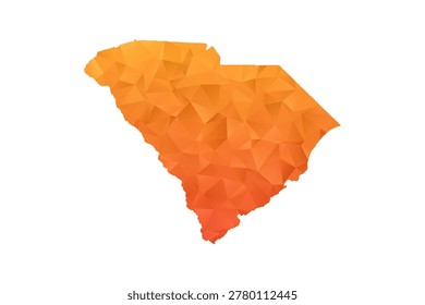 South Carolina Map - Polygon Style Vector Illustration in Orange Gradient, Low Poly Geometric Design, Isolated on White Background for Infographics and Education.