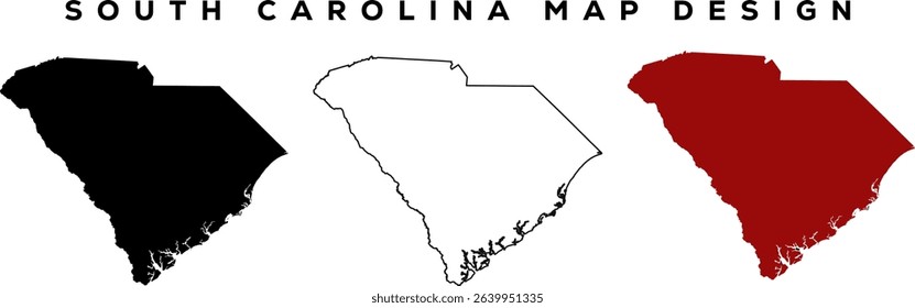 South Carolina Map Silhouette and Line Art