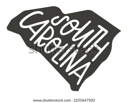 South Carolina map with text. South Carolina state map. Design for poster, banner, t-shirt, tee. South Carolina silhouette state. Vector outline Isolated black illustratuon on a white background.