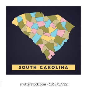 South Carolina map. US state poster with regions. Shape of South Carolina with the state name. Stylish vector illustration.