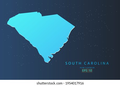 South Carolina Map - USA, United States of America map, World Map International vector template with 3d, gradient blue color and stars isolated on galaxy background - Vector illustration eps 10