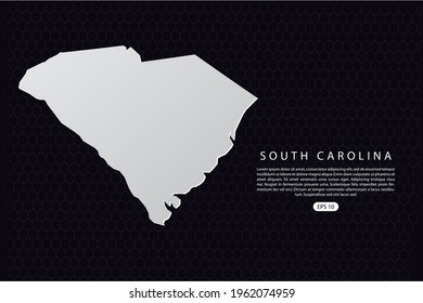 South Carolina Map - USA, United States of America map, World Map International vector template with White Color isolated on hexagon background - Vector illustration eps 10