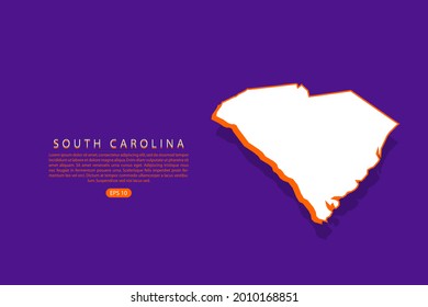 South Carolina map - USA, United States of America map, World map vector template with isometric style including shadow, white and orange color on purple background - Vector illustration eps 10