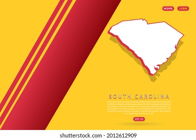 South Carolina Map - USA, United States of America map, World map vector template with isometric style including shadow, white and red color on yellow background - Vector illustration eps 10