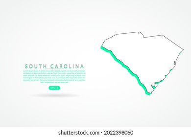 South Carolina Map - USA, United States of America map, World Map International vector template with green and outline graphic sketch style isolated on white background - Vector illustration eps 10