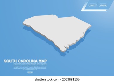 South Carolina Map - USA, United States of America Map vector template with isometric style including shadow, white color on blue background for design, website - Vector illustration eps 10