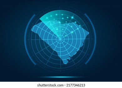 South Carolina Map - USA, United States of America Map vector template with futuristic circle radar style HUD, GUI, UI interface isolated on blue background for design - Vector illustration eps 10