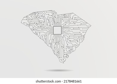 South Carolina Map - USA, United States of America Map Vector with futuristic circuit board Illustration or High-tech technology mash line on white background - Vector illustration eps 10