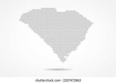 South Carolina Map - USA, United States of America Map vector template with square pixel thin black and outline sketch style isolated on white background for education - Vector illustration eps 10