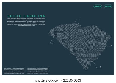 Mapa de Carolina del Sur - EE.UU., Estados Unidos de América Mapa plantilla vectorial con puntos grises, rejilla, grunge, medio tono aislado en fondo verde para infografía, diseño - Ilustración vectorial eps 10