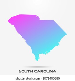 South Carolina map,border with pink and turquoise gradient. Vector illustration