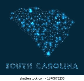 South Carolina network map. Abstract geometric map of the US state. Internet connections and telecommunication design. Modern vector illustration.