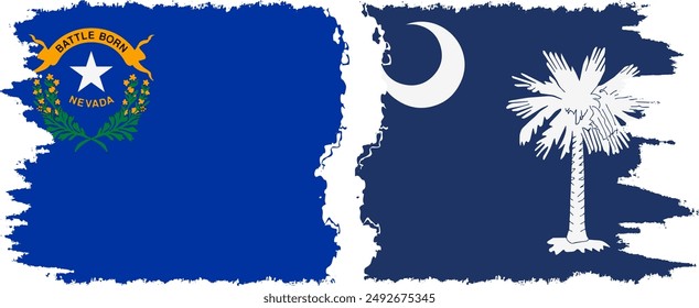 South Carolina and Nevada states grunge brush flags connection, vector