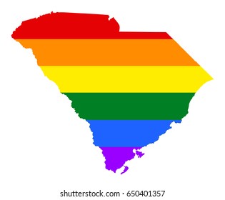 South Carolina pride gay vector map with rainbow flag colors, vector. United States of America.