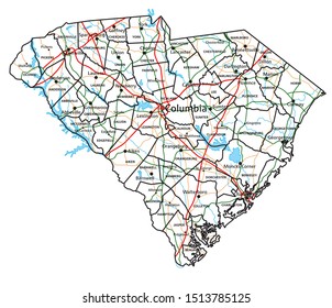 South Carolina Road And Highway Map. Vector Illustration.