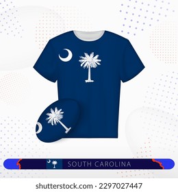 South Carolina rugby jersey with rugby ball of South Carolina on abstract sport background. Jersey design.