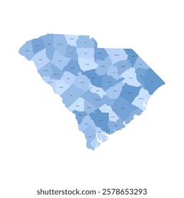 South Carolina, SC - detailed political map of US state. Administrative map divided into counties. Blue map with county name labels. Vector illustration