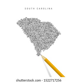 South Carolina sketch scribble map isolated on white background. Hand drawn vector map of South Carolina. Realistic 3D pencil.