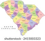 South Carolina state administrative map with counties. Clored. Vectored. Bright colors