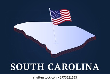 south carolina state Isometric map and USA national flag 3D isometric shape of us state Vector Illustration