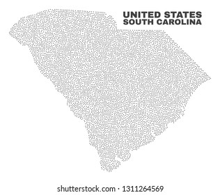 South Carolina State map designed with small dots. Vector abstraction in black color is isolated on a white background. Random small particles are organized into South Carolina State map.