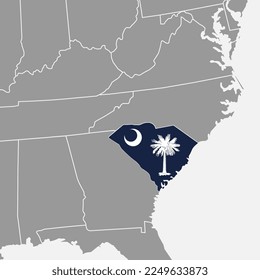 South Carolina state map with flag. Vector illustration.