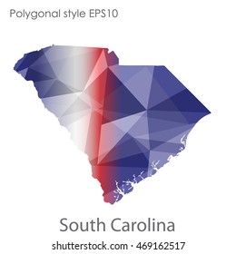 South Carolina state map in geometric polygonal style.Abstract gems triangle,modern design background. Vector illustration EPS10