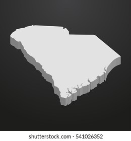 South Carolina State map in gray on a black background 3d